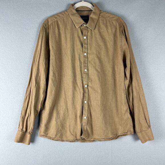 Stitch Note Egyptian Cotton Shirt Mens Large Tan Beige Button Up Long Sleeve - Picture 1 of 14